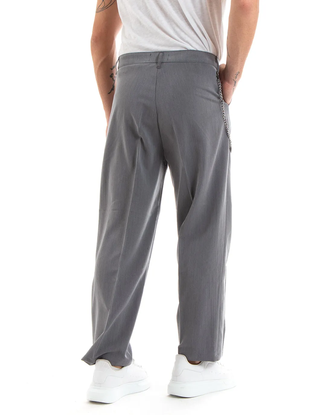 Pantaloni Uomo Viscosa Lungo Wide Leg Largo Casual Elegante Tinta Unita Grigio GIOSAL-P5847A