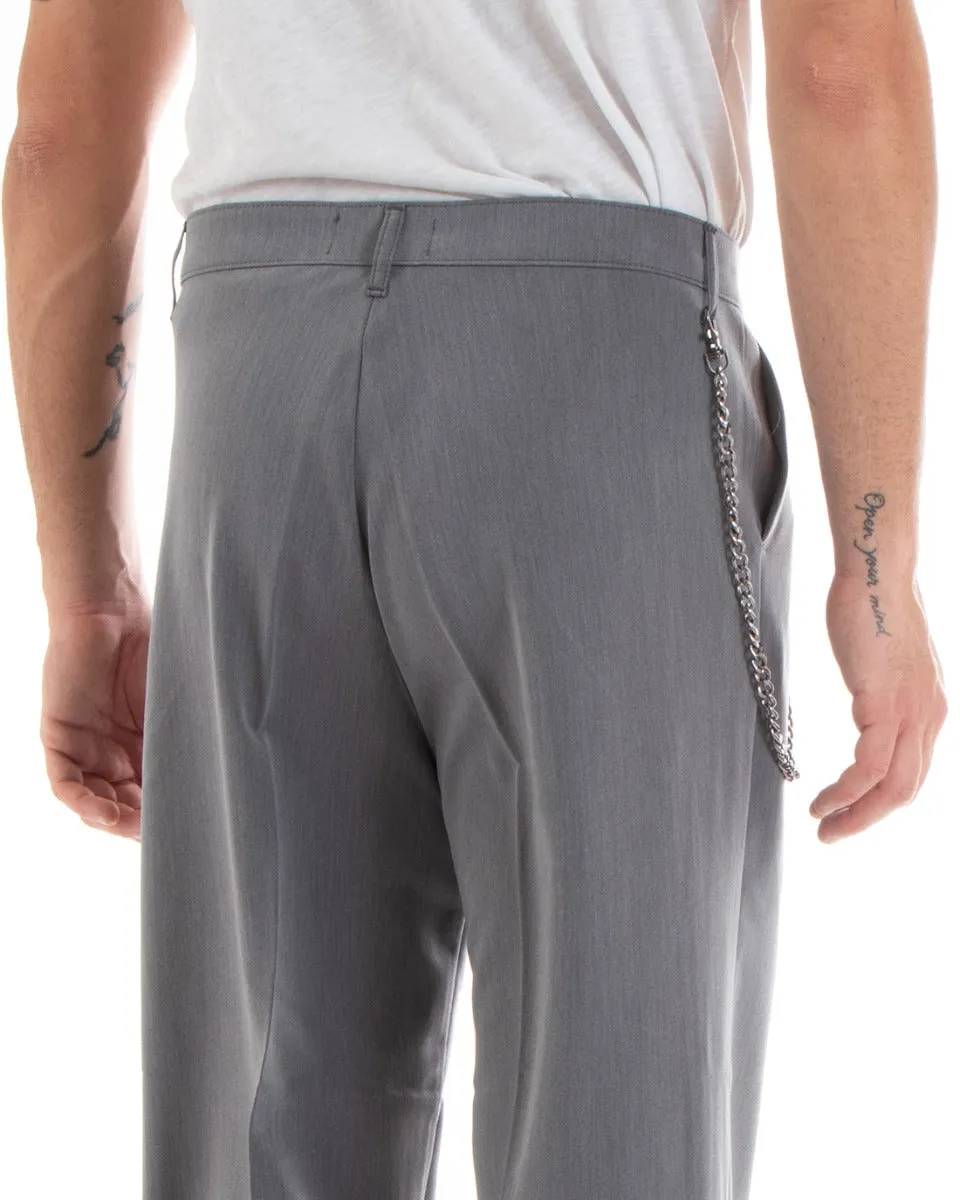 Pantaloni Uomo Viscosa Lungo Wide Leg Largo Casual Elegante Tinta Unita Grigio GIOSAL-P5847A