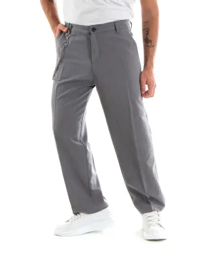 Pantaloni Uomo Viscosa Lungo Wide Leg Largo Casual Elegante Tinta Unita Grigio GIOSAL-P5847A