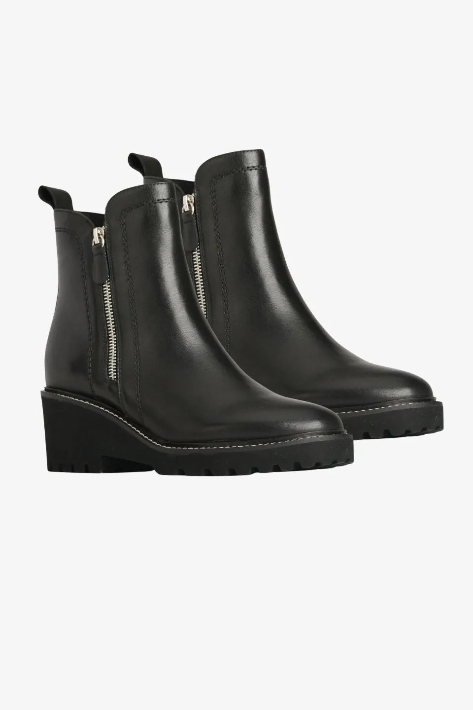 Parson Black Chunky Zip Leather Ankle Boot