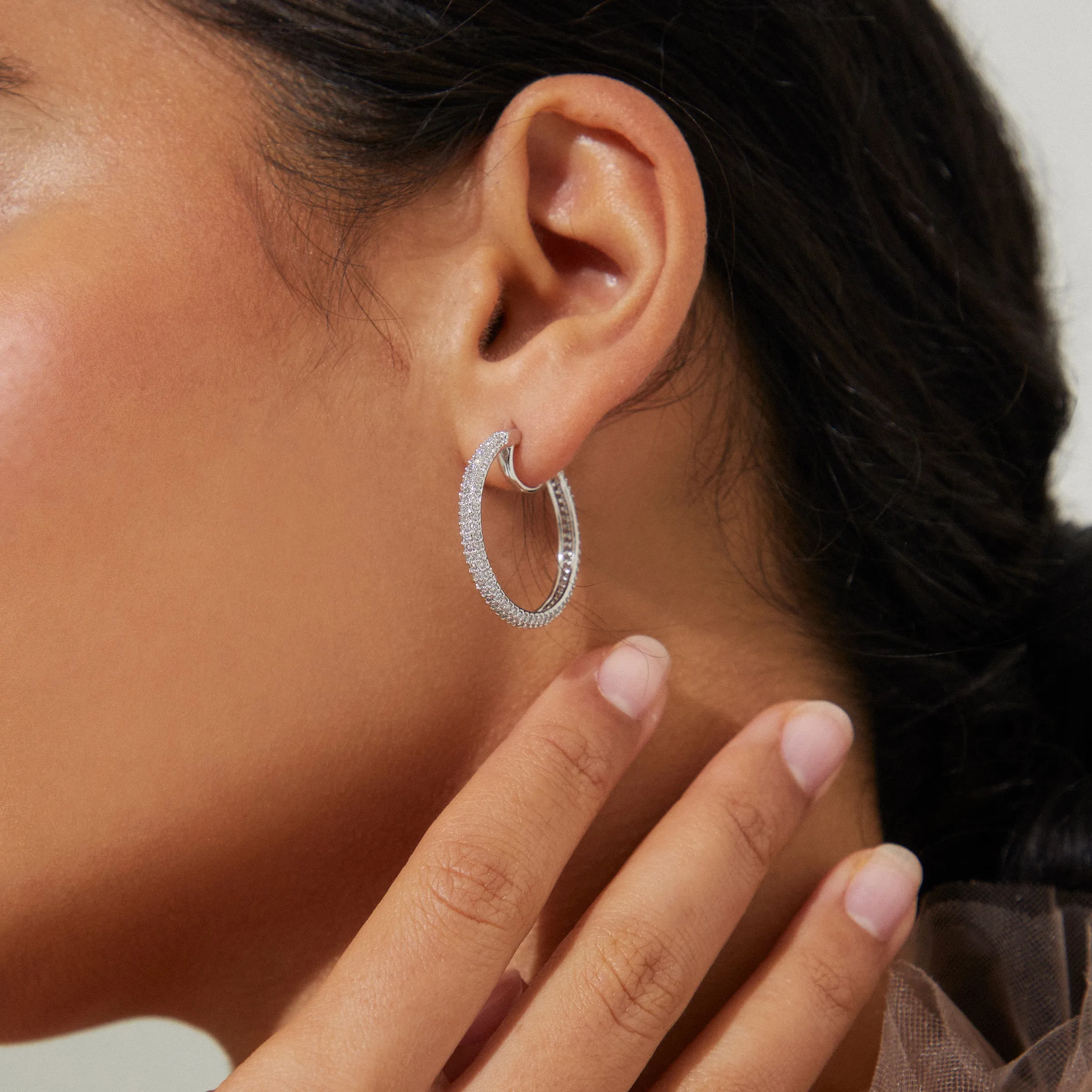 PAVE THE WAY MEDIUM PAVE HOOP EARRINGS