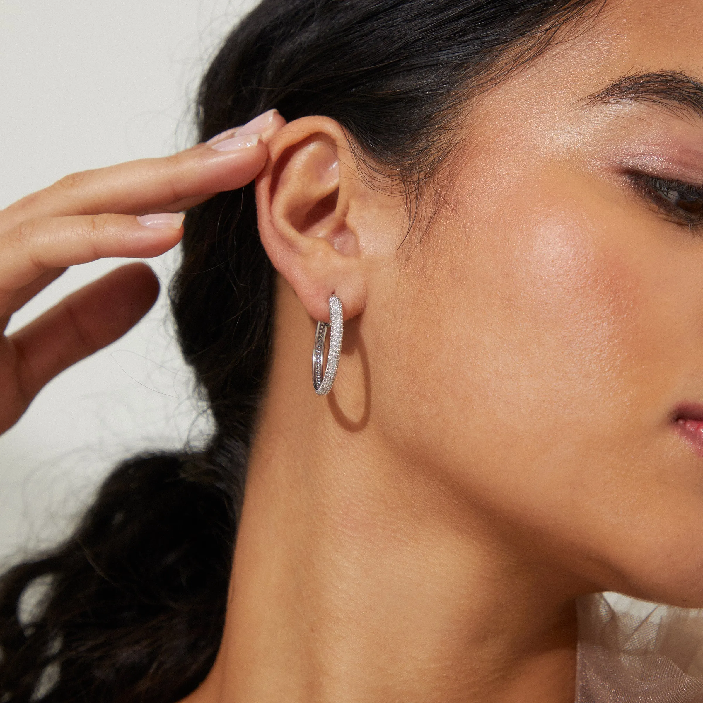 PAVE THE WAY MEDIUM PAVE HOOP EARRINGS