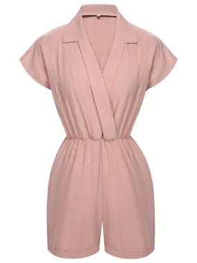 Pink 1950s Chest Cross Lapel Romper