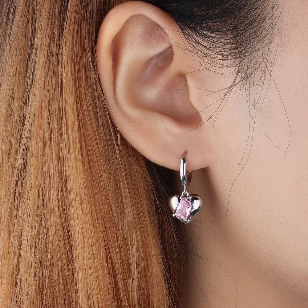 Pink Heart Beat Hoop Earrings