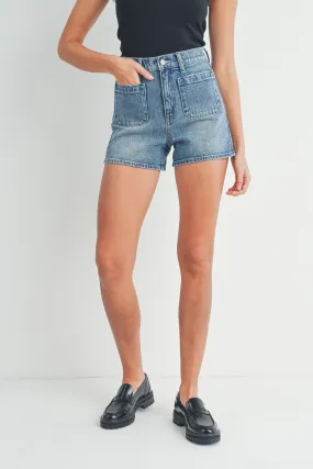 Ruth High Rise Denim Shorts, Medium Denim