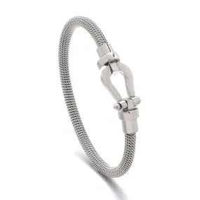 Silver Equestrian Woven Braided Steel Hearts Bracelet