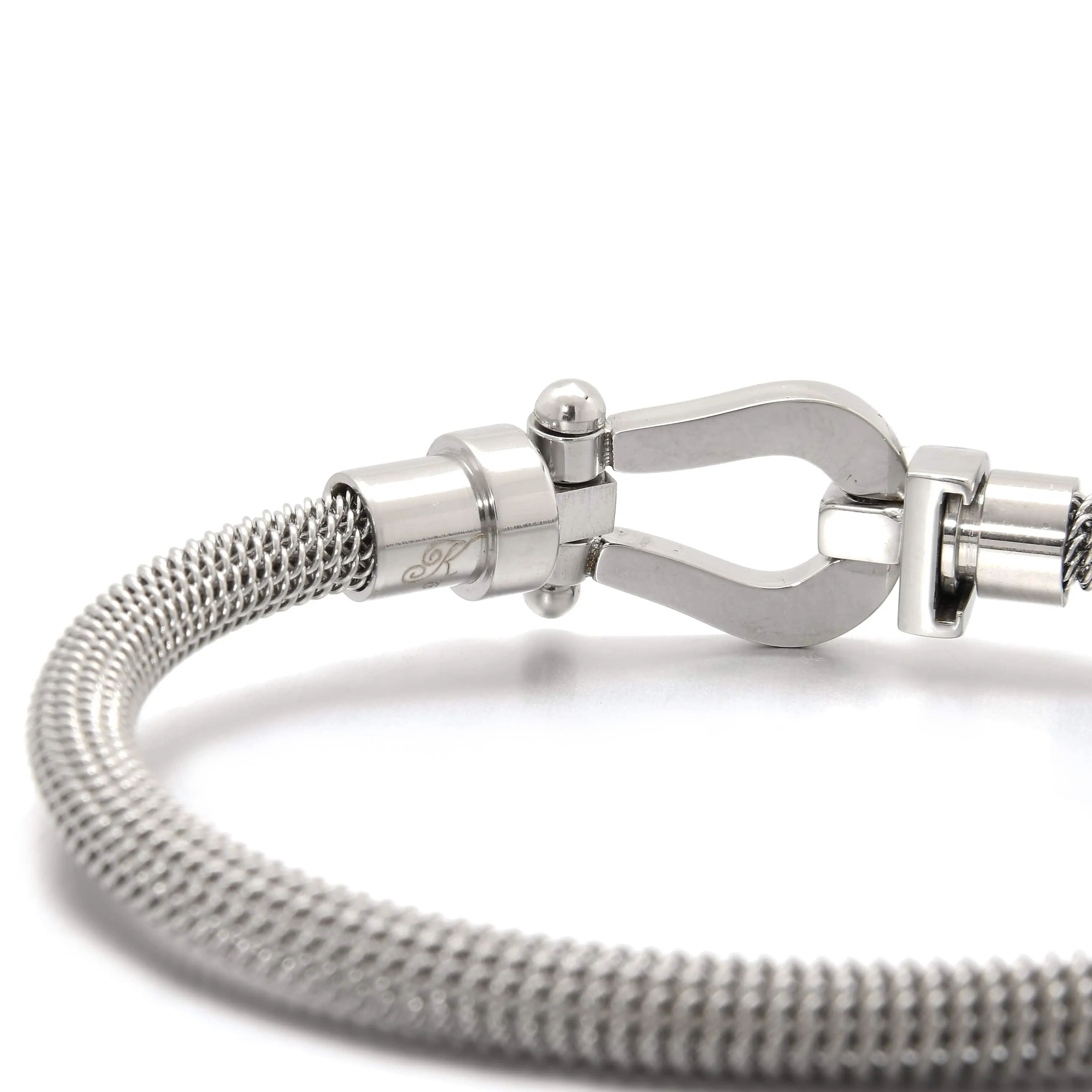 Silver Equestrian Woven Braided Steel Hearts Bracelet