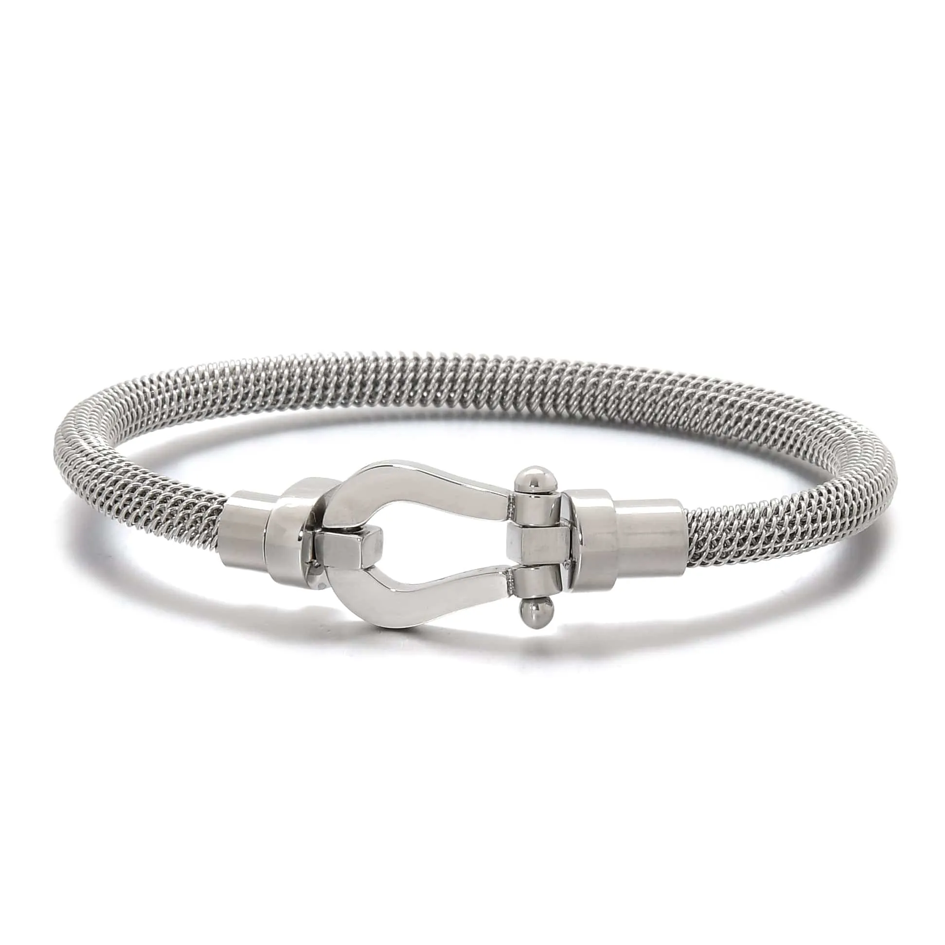 Silver Equestrian Woven Braided Steel Hearts Bracelet