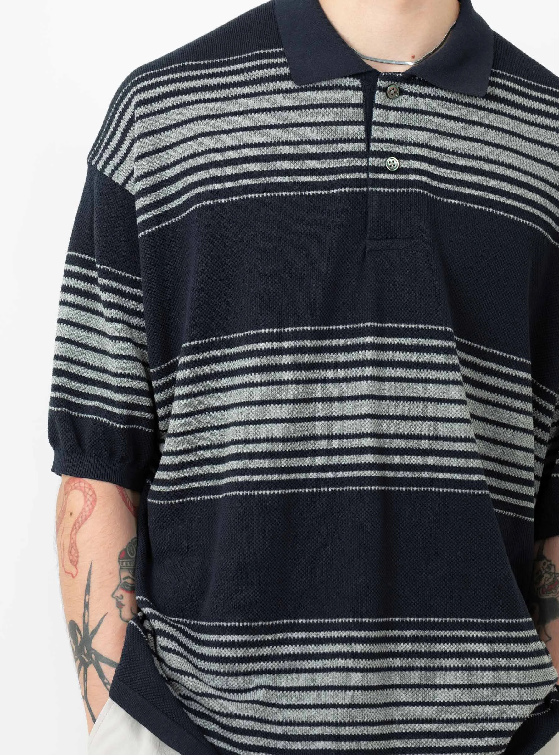 Stripe Polo Sweater Navy