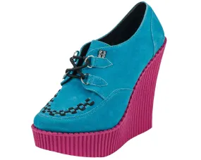 T.U.K Turquoise Suede/ Pink Creeper Wedge