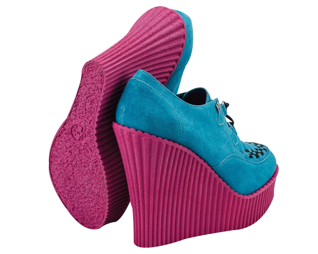 T.U.K Turquoise Suede/ Pink Creeper Wedge